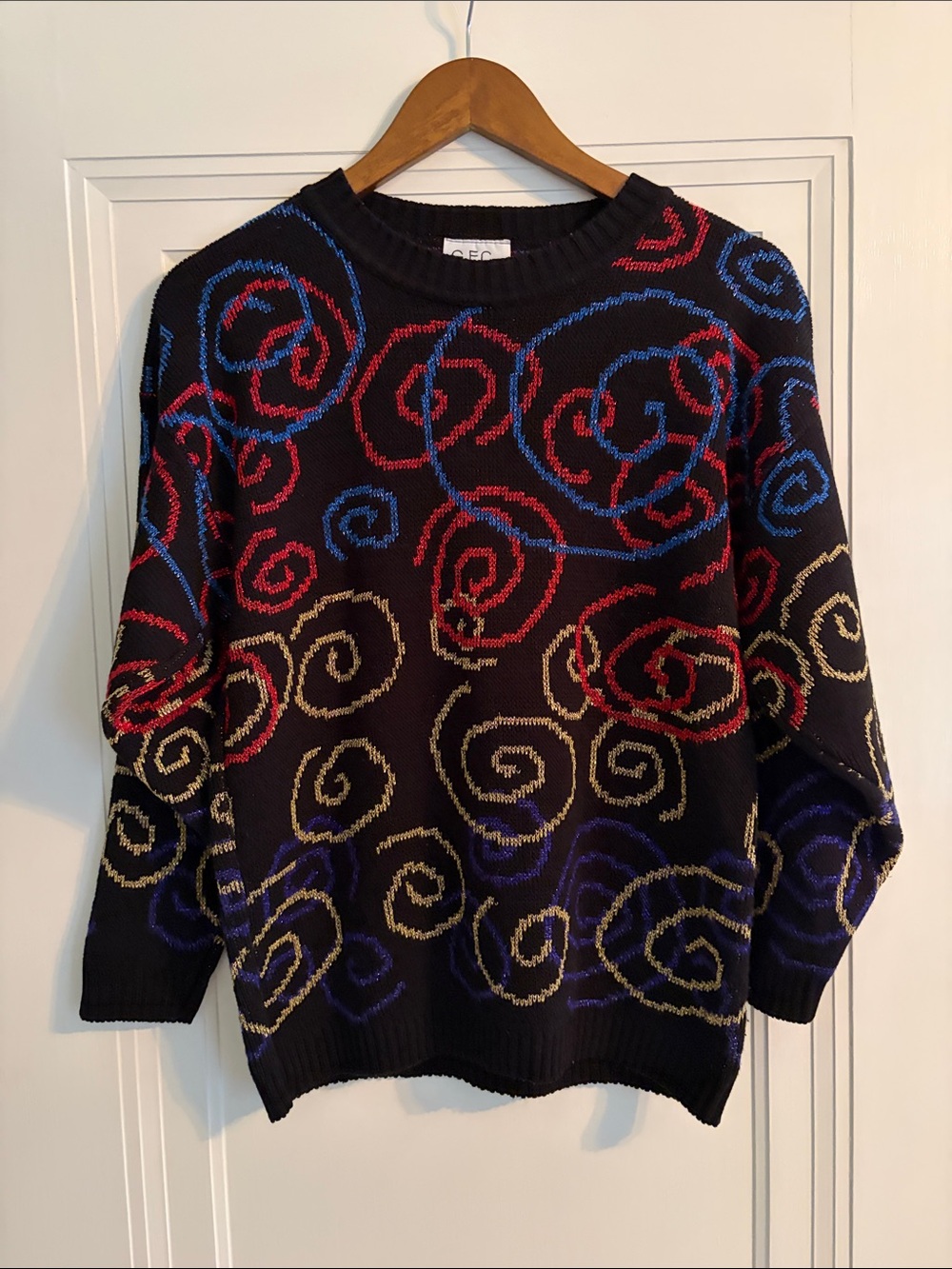 80s/90’s Immaculate vintage Black Sparkly Spiral Pattern Crewneck Sweater